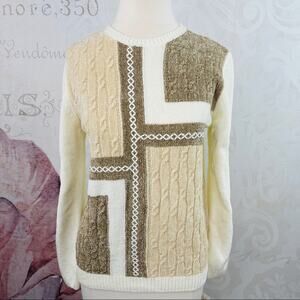 Alfred Dunner Petites Twilight Point Tan Beige Cream Sweater Small Petite